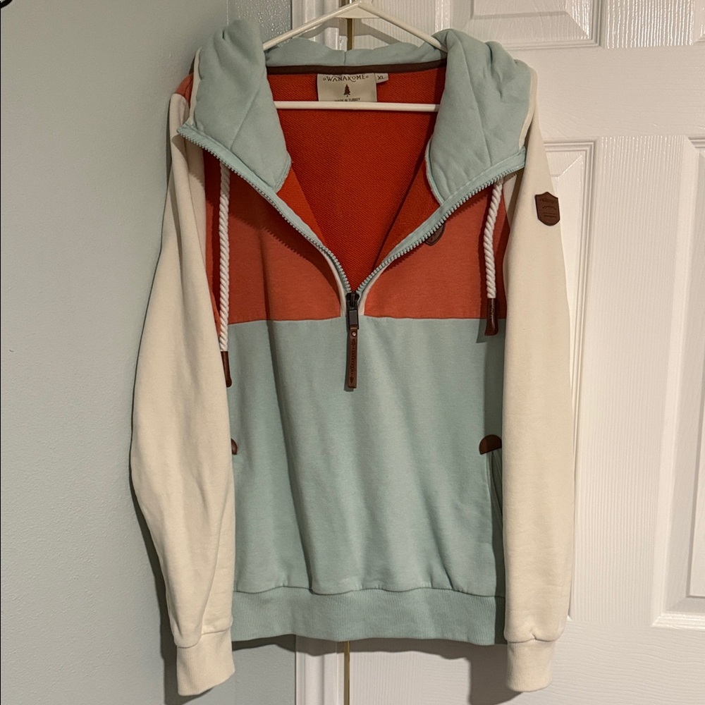 Women's WANAMOME Adrienne Colorblock Zip Hoodie - Cream, Orange, and Light Blue